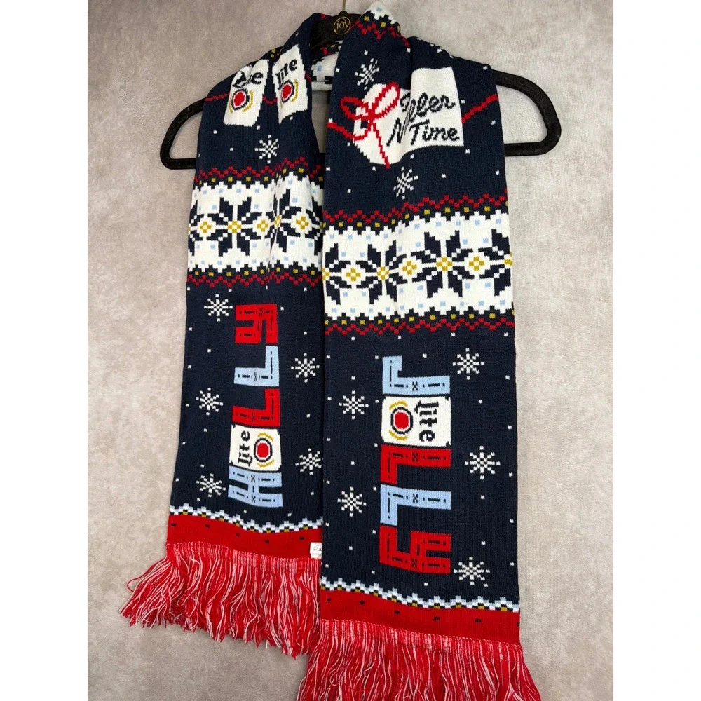 NWOT Miller Lite Scarf Unisex Navy Blue Holiday Fair Isle Its Miller Time Knit